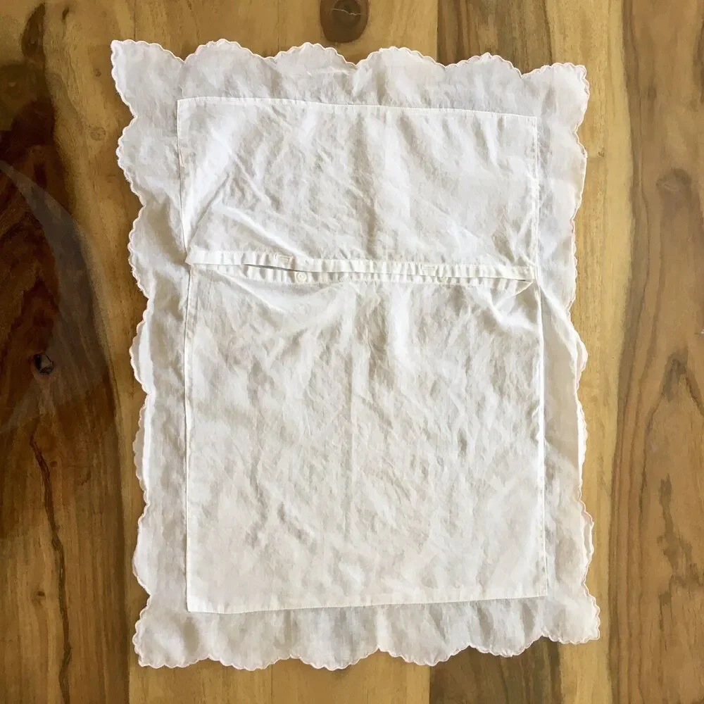 Dainty White Pillow Cover hand embroidery flowers button closure - vintage